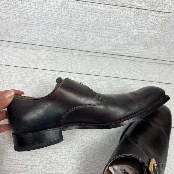 CALZOLERIA HARRIS x BARNEY'S NEW YORK Brown Iridescent Monk Strap Loafers Sz 8.5